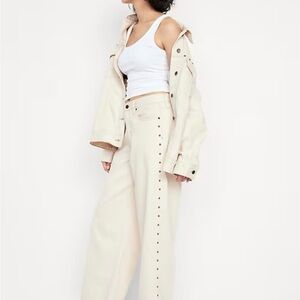 Old Navy Cream Wide-Leg Jeans with Side Studs